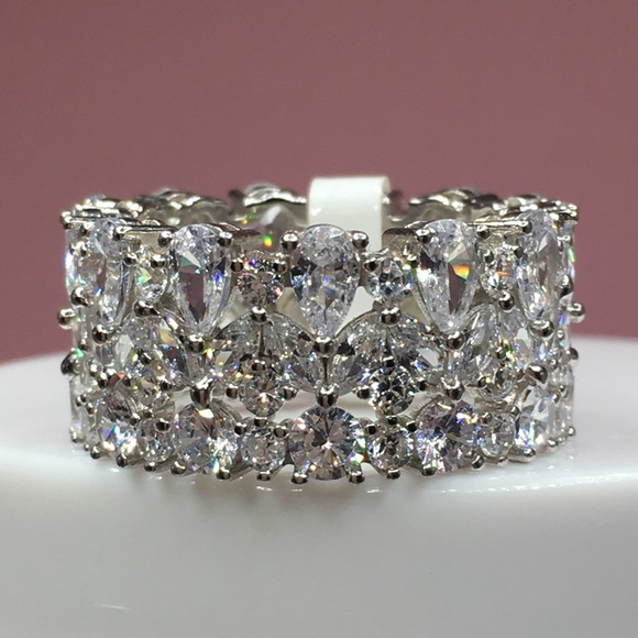 14k white gold diamond eternity band ring wedding - Picture 3 of 8